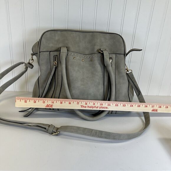 Gray Faux Leather‎ Triple Compartment Fringe Purse. Removable Shoulder Strap - Picture 12 of 12